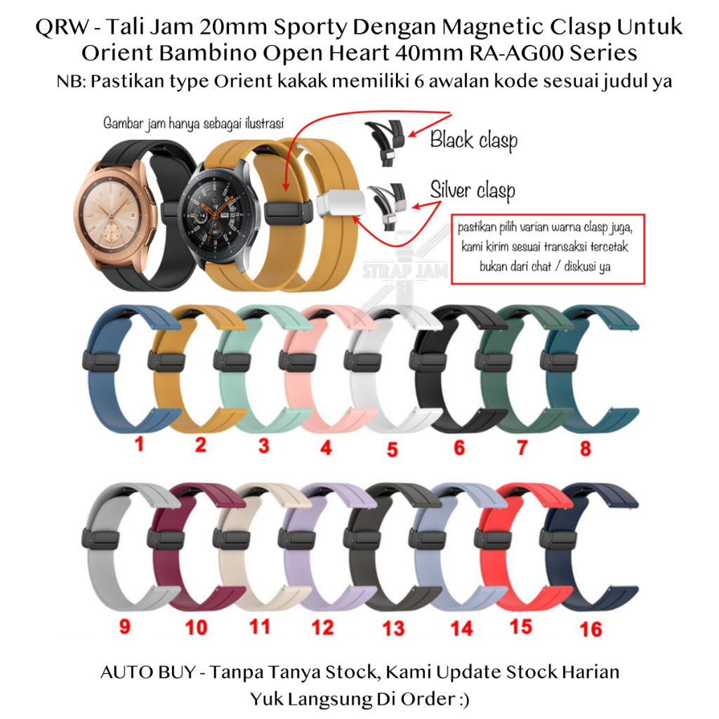 Qr5 20mm Strap Orient Bambino Open Heart 40mm RA-AG00 Series - สายนาฬิกาซิลิโคน