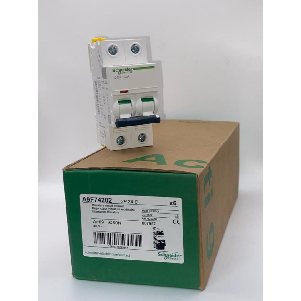 MCB SCHNEIDER IC60N 2P 2A 2phase 6kA A9F74202 MINIATURE CIRCUIT BREAKER 2Pole 2 เฟส 2 P