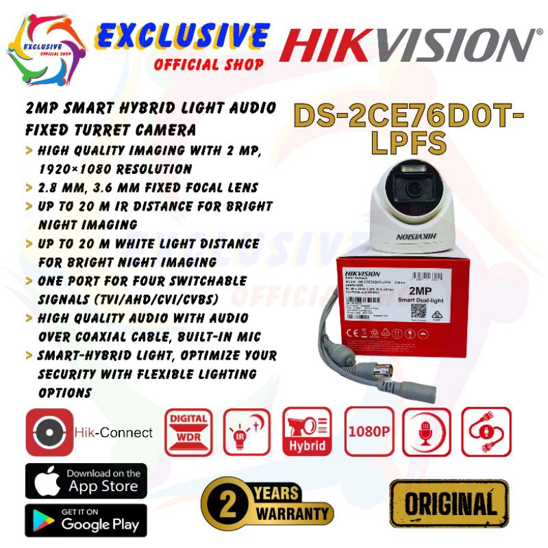 DS-2CE76D0T-LPFS HIKVISION Turbo HD 2MP Dual Light Audio กล้องวงจรปิดในร่ม