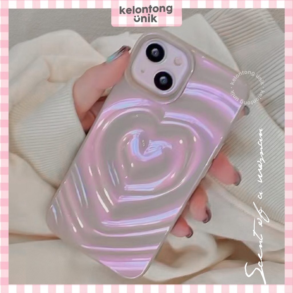UNIQUE KLONTONG | ELECTROONR 3D Holographic Nude Pink Swirl Heart Case - Softcase/ Casing HP for iPh