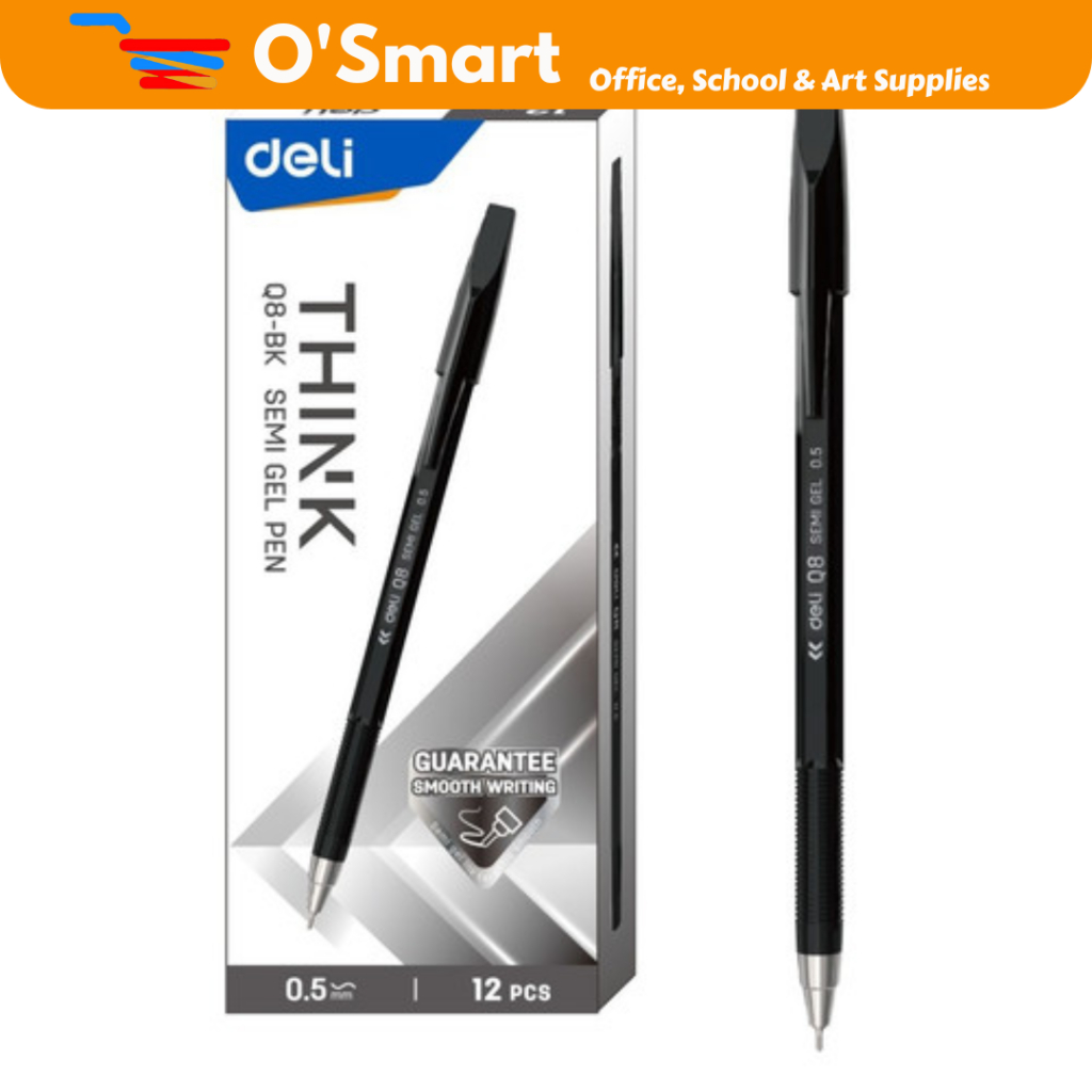 DELI ปากกาลูกลื่นกึ่งเจล Q8-BK, Q8-BL และ Q8-RD 0.5 (12 ชิ้น)
