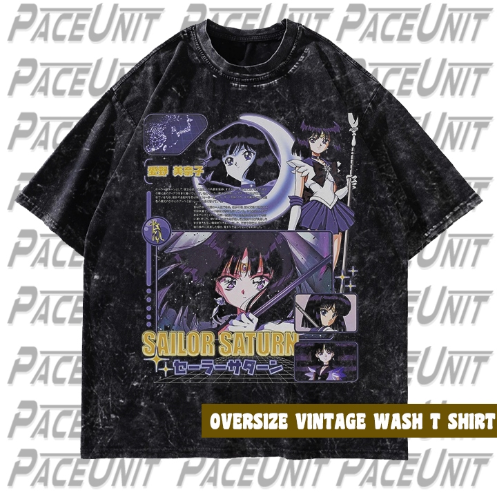 เสื้อยืด Vintage Wash ขนาดใหญ่ - เสื้อยืด Bootleg เซเลอร์มูนสีดํา Unisex