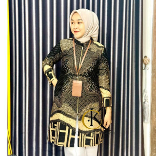 Tunik Batik Wanita Lapis Trikot Motif NAFIRA HITAM - Bahan Katun Prima Premium Batik Modern Wanita