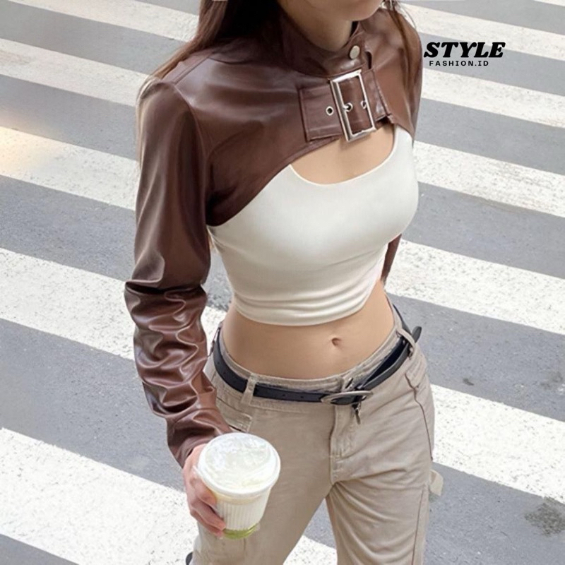 เสื้อแจ็คเก็ตหนังครอปล่าสุด Women& 39;s Leather Jacket
