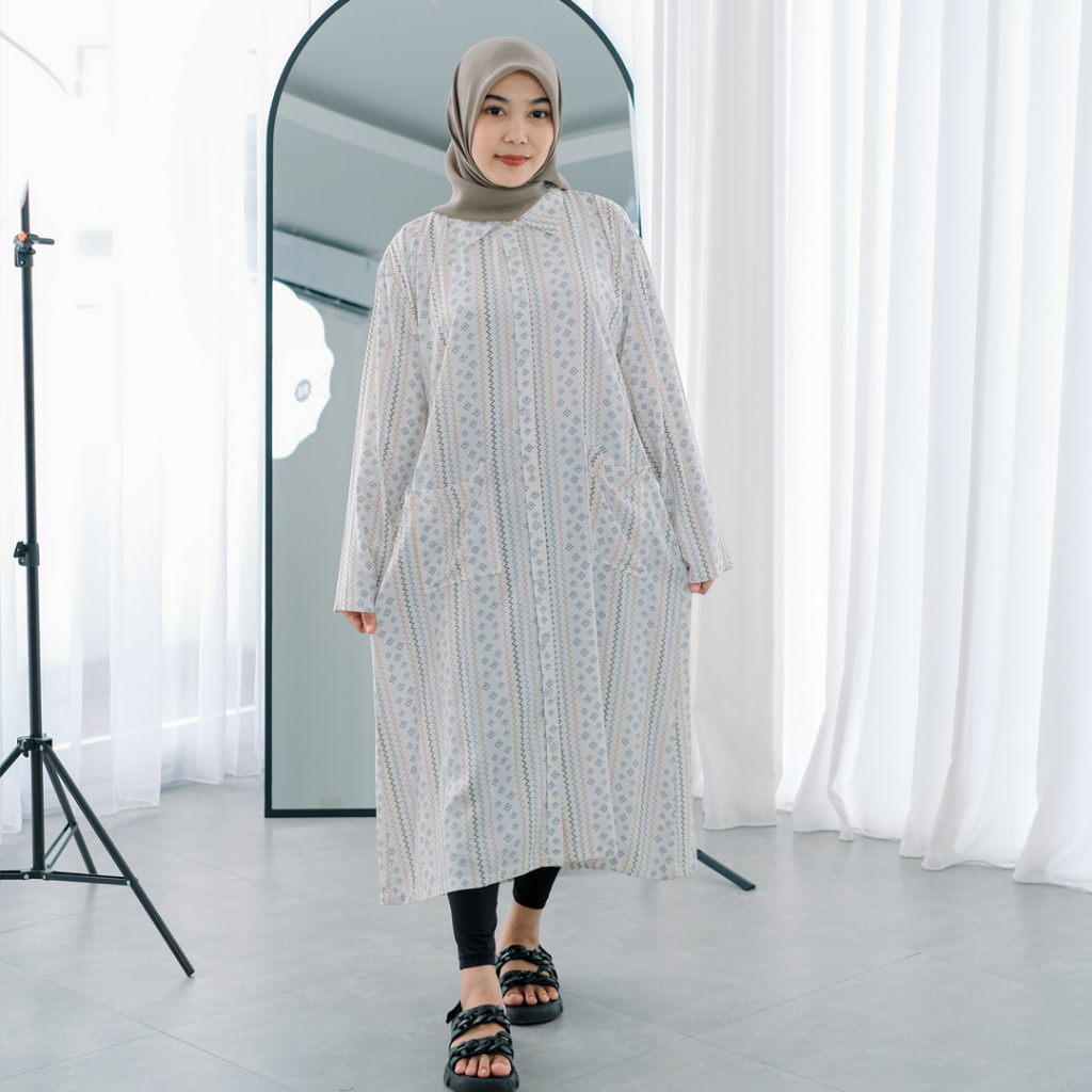 Quila - ชุดเดรสมิดิ Umiko ทําจากสิ่งทอลายทแยงเรยอนพร้อมโมติฟชาติพันธุ์ระดับพรีเมียม