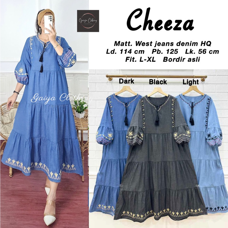 Katun Women & 39;s MIDI DRESS WITH ETHNIC EMBROIDERED MOTIF PREMIUM COTTON JEANS - ชุด CHEEZA