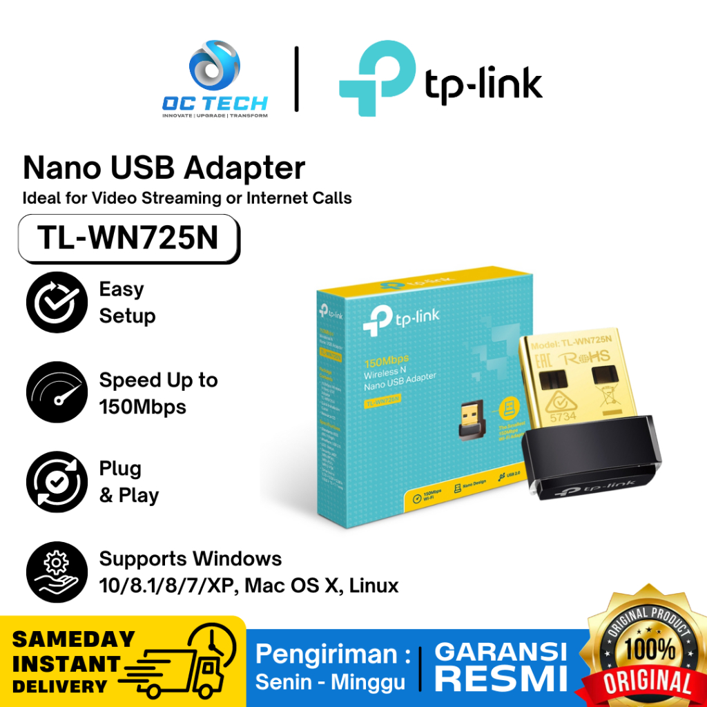 อะแดปเตอร์ USB TP LINK TL-WN725N 150Mbps อะแดปเตอร์ Nano Wireless N USB 2.0 TP-Link ดั้งเดิม