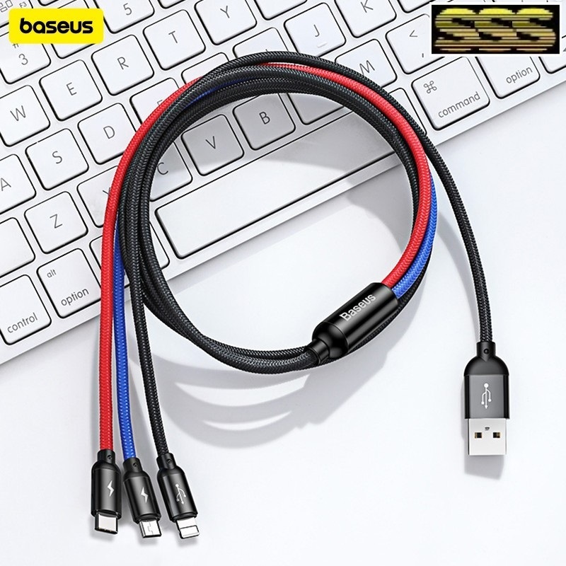 BASEUS สาย USB 3-in-1 สามสีหลักสําหรับ M+L+T 3.5A 30CM 120CM