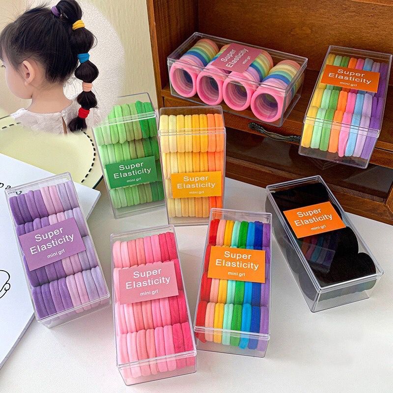 MJ - [ฟรี MICA BOX] 32 ชิ้น COLORFUL SUPER ELASTICITY DONUT HAIR TIE