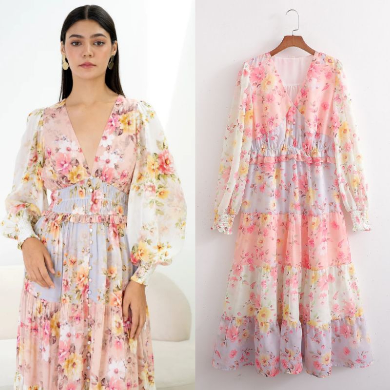 ชุดเดรสดอกไม้แฟนซีสีชมพู 75273