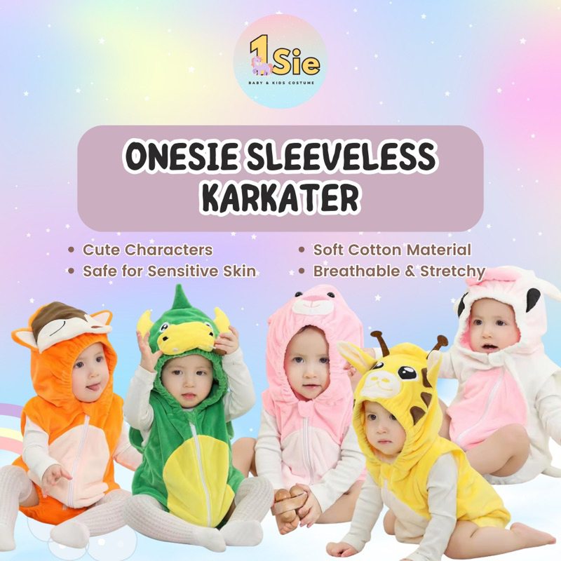 Onesie SLEVELESS 1sie เสื้อผ้าตัวละครเด็กแขนกุดการ์ตูนสัตว์รูปแบบ Dragon Duck Giraffe Fox Rabbit สีชมพู ฯลฯ