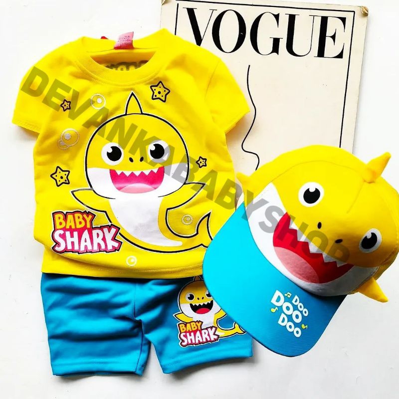 Babyhark BOYS CLOTHES BABY SHARK SET สําหรับ BOYS และ GIRLS สามารถคลอดบุตรสามารถสวมหมวกสําหรับอายุ 1-10 ปี