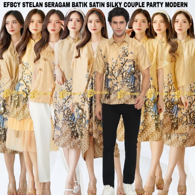 BATIK SATIN FAMILY COUPLE SET SERIES BCY YELLOW FORMAL PARTY FAMILY BATIK UNIFORM