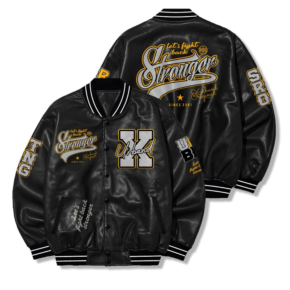 Dhozen Viena Stronger Full เย็บปักถักร้อยกึ่งหนัง Varsity Jacket