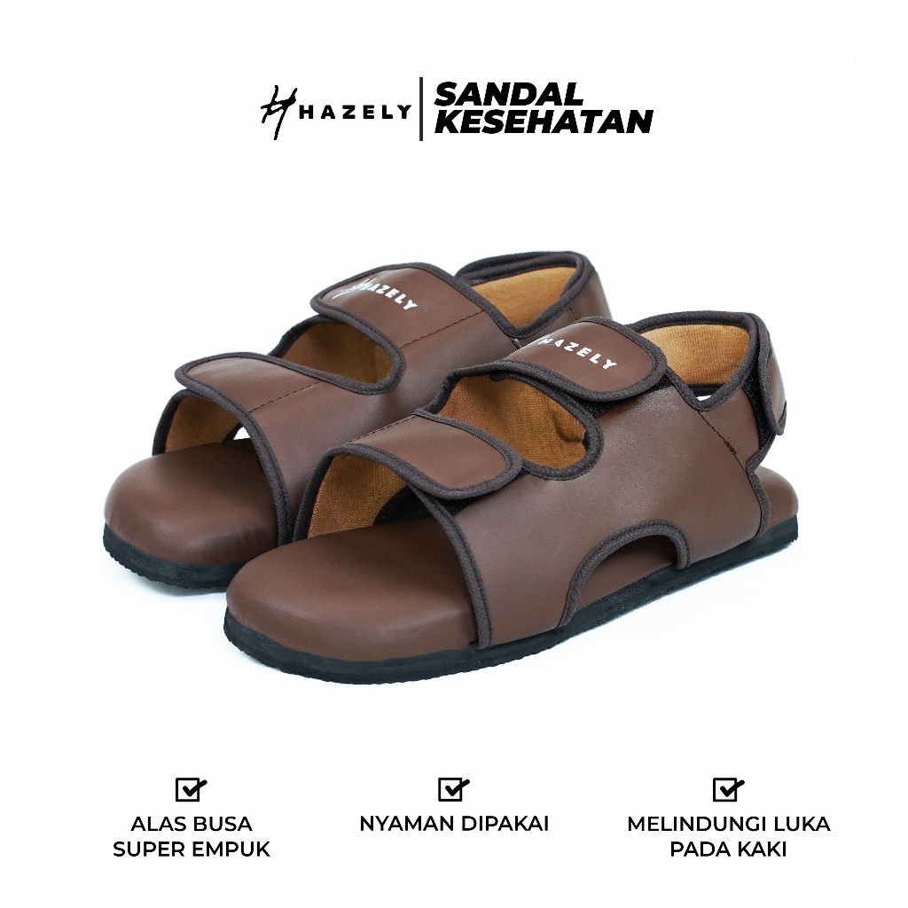 Hazely - รองเท้าแตะเพื่อสุขภาพเบาหวาน Super Soft Velcro Slop - Brick Brown