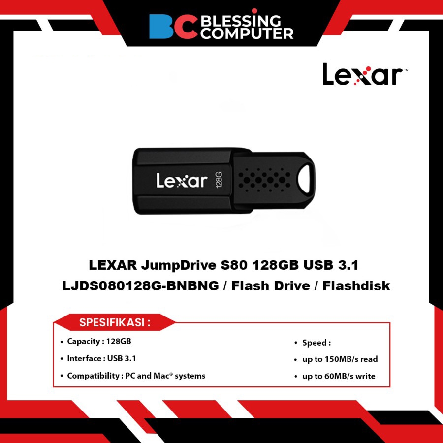 LEXAR JumpDrive S80 128GB USB 3.1 LJDS080128G-BNBNG / แฟลชไดรฟ์ / แฟลชดิสก์
