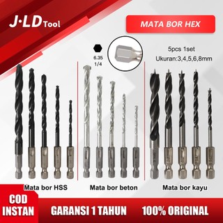 JLD Mata bor hexagonal 5pcs 3 4 5 6 8mm Mata Bor Hex Shank Mata bor besi/Mata bor beton/Mata bor kayu dengan bor jld dan Impact Wrench JLD