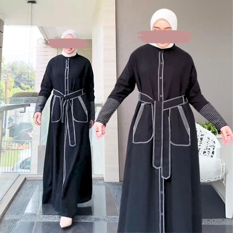 Hitam Abaya Gamis Black Syari อียิปต์ Syaqia ปักดูไบ Tuki