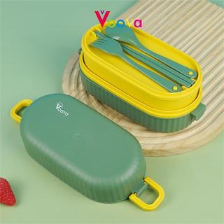 VOOVA Lunch Box 900ML/ Set Kotak Bekal Makan 2 Sekat/ Tempat Makan Motif Lucu/ Tempat Bekal Makan Anti Tumpah