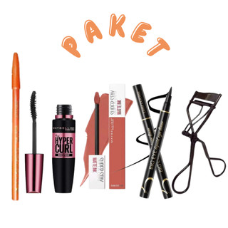 Paket 5in1 Eyeliner - Maskara - Lipcream - Pensil Alis - Penjepit Bulmat