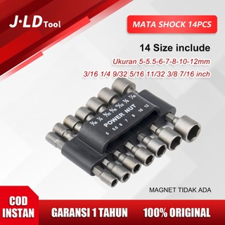 J.LD Mata Shock 14pcs Hex Power Nut 5-5.5-6-7-8-10-12mm 3/16inch - 7/16inch Kunci socket set lengkap Untuk Impact Drill