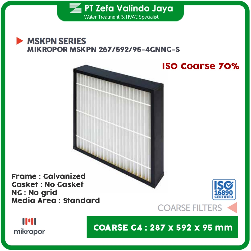 พรีฟิลเตอร์ G4 MICROPOR 287 x 592 x 95 มม. 12" 24" 4"