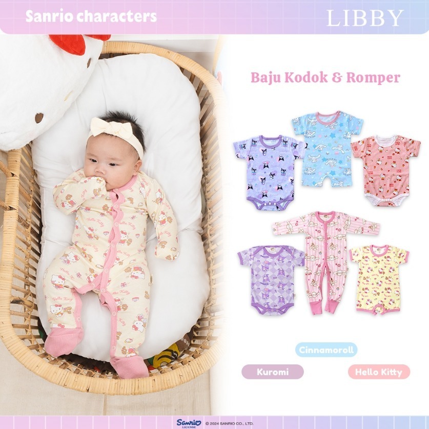 1 ชิ้น LIBBY Sanrio พรีเมี่ยมชุดนอนเด็ก Sleepsuit บอดี้สูท Romper เด็กผู้หญิง Kuromi Cinnamoroll Hello Kitty