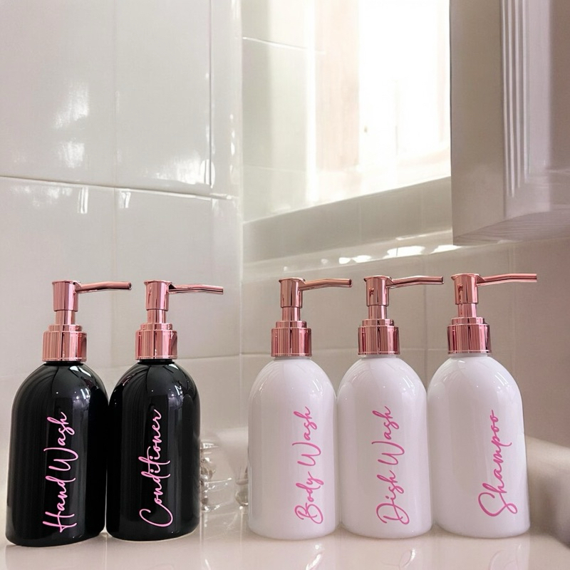 ขวดสบู่เหลว 250ML NEW BLACK WHITE TRAVEL label PINK ขวดความงาม ที่ใส่สบู่เหลวรีฟิล