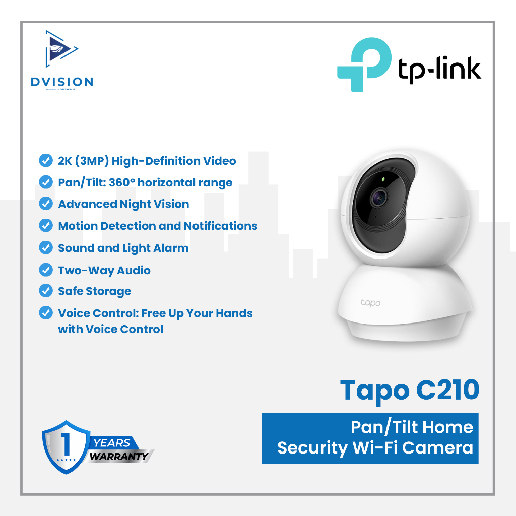 TP-LINK Tapo C210 3MP/2K กล้องวงจรปิด Pan/Tilt 360° กล้องรักษาความปลอดภัยภายในบ้าน Wi-Fi - Tapo C210