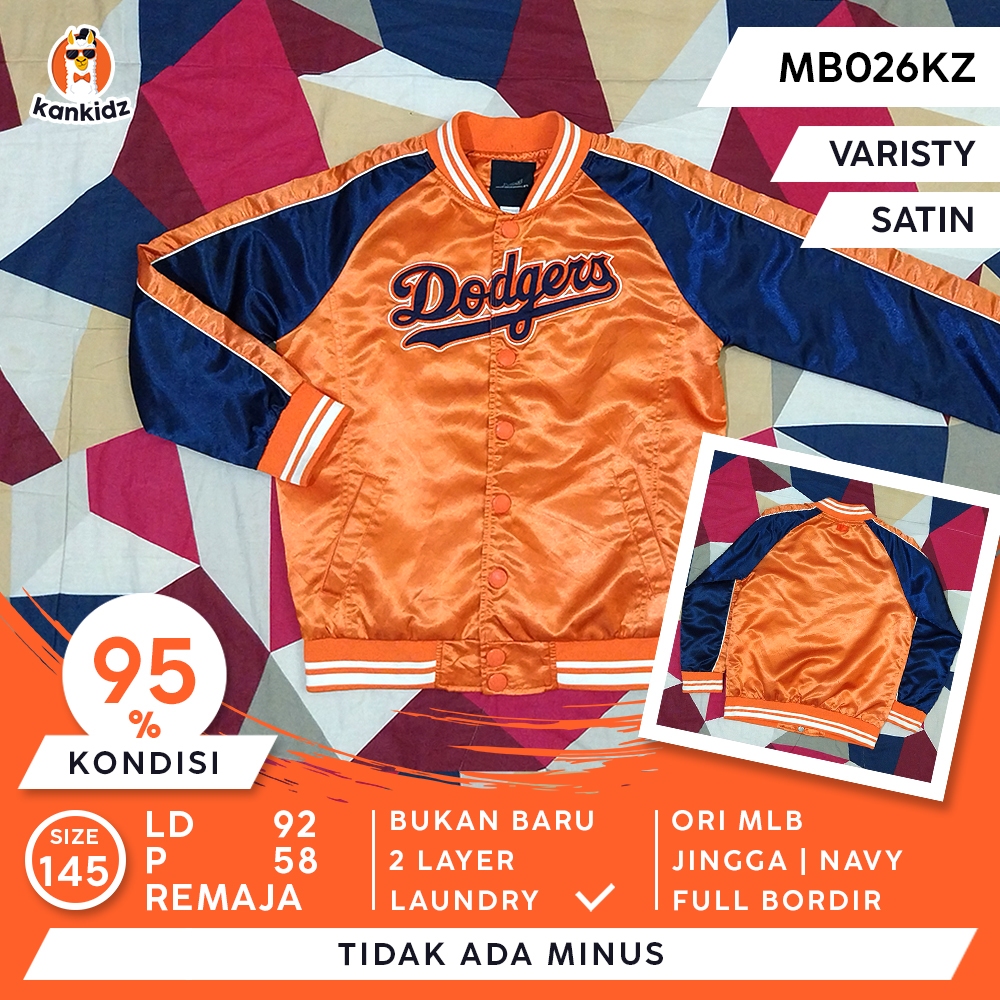 พร้อมใช้งาน | MLB Dodgers Varsity Youth Jacket | กรมท่าส้ม ไซส์ 145