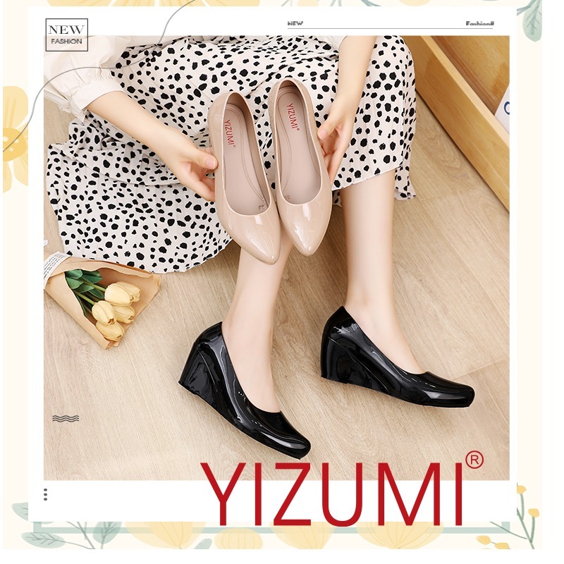 รองเท้าทํางานส้นเจลลี่สําหรับผู้หญิง | Yizumi รองเท้าเยลลี่เวดจ์ผู้หญิง l L5007