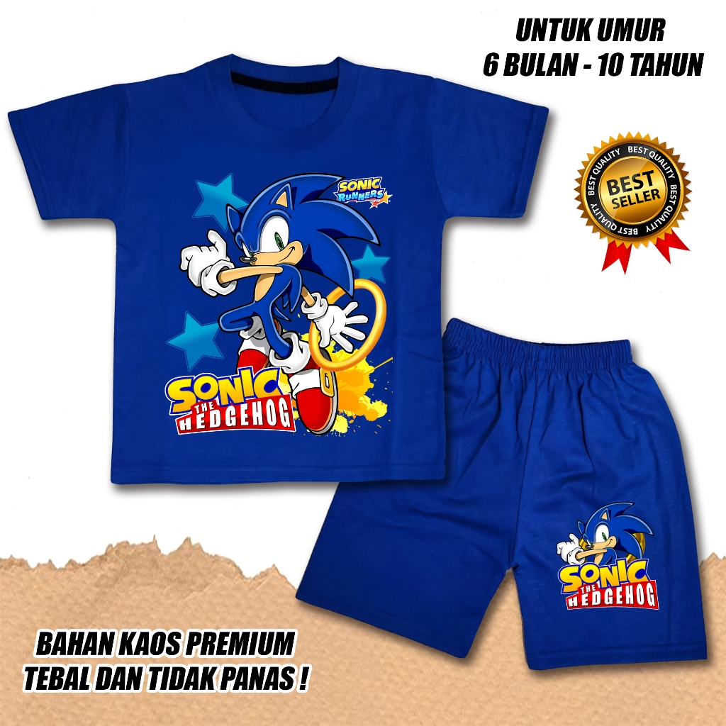 KATUN SHORT-SLEEVED SUITS สําหรับเด็กผู้ชายและเด็กผู้หญิง, SONIC MOTIF CHILDRENS เสื้อยืด, ผ้าฝ้ายพรีเมี่ยม MATERIAL, พิมพ์หน้าจอ DTF