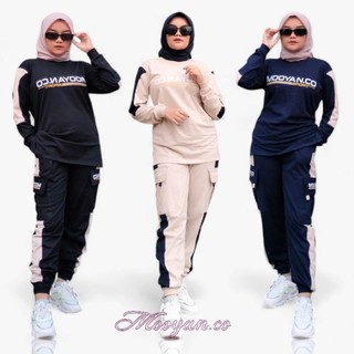Setelan Olahraga Wanita Jumbo  - Baju Olahraga Celana Cargo wanita muslimah - Mooyan Set 100kg