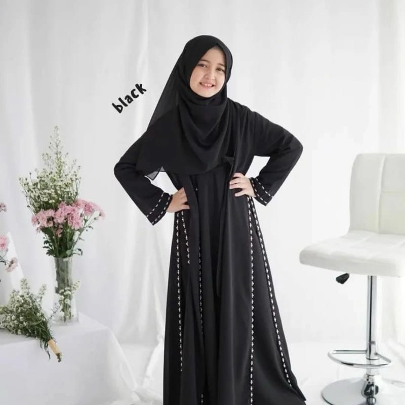 Hitam ABAYA GAMIS สําหรับเด็กผู้หญิง MAXY DRESS ARAB SAUDI EMBROIDERED TURKEY UMROH DUBAI TURKEY เสื้อผ้า 2 ชั้นเสริมเตียงผ้าฝ้ายผ้าฝ้าย 9 ปี + ไซส์สีดํา Viqri VIRALL