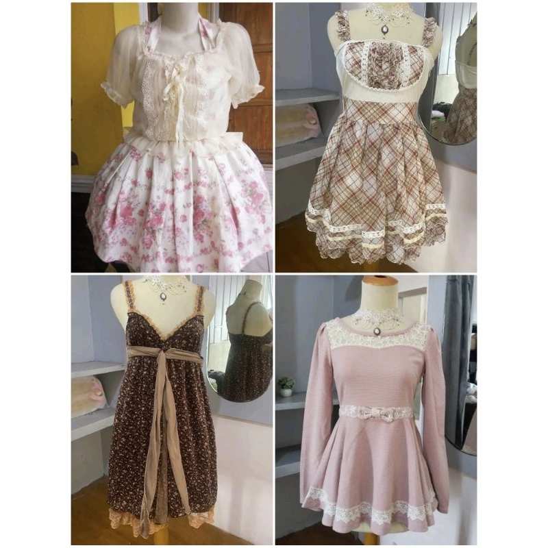 ลิซลิซ่าเดรสโทรมพร้อมริบบิ้นลายตาราง / gyaru / kawaii เครื่องแต่งกายทุกวัน / แกนกระท่อม / ฮิเอคาจิ /