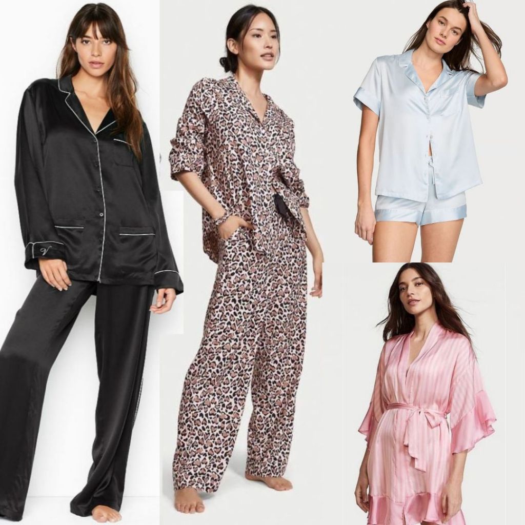 Vs Satin Long Pyjamas & Kimono - ชุดนอนสตรี - ด้านบนและด้านล่าง - แบรนด์ดั้งเดิม
