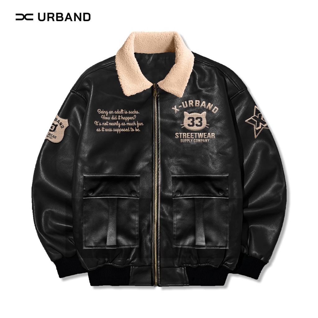 X Urband Absolute Bomber Jacket หนังสังเคราะห์สําหรับผู้ใหญ่ Sherpa A526