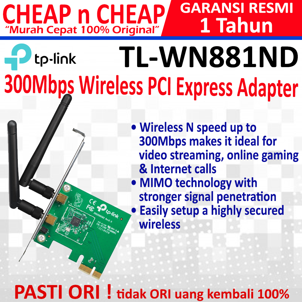 TP-Link PCIe อะแดปเตอร์ไร้สาย TP Link TL-WN881ND PCI Express 300Mbps TLWN881ND