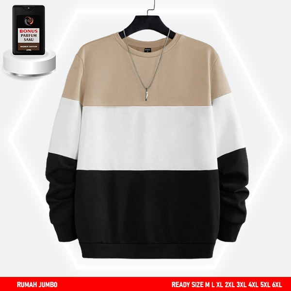 เสื้อสเวตเตอร์ OVERSIZE / M-6XL ผู้ชาย CREWNECK 3D COMBINATION BEIGE WHITE BLACK MENSWETER