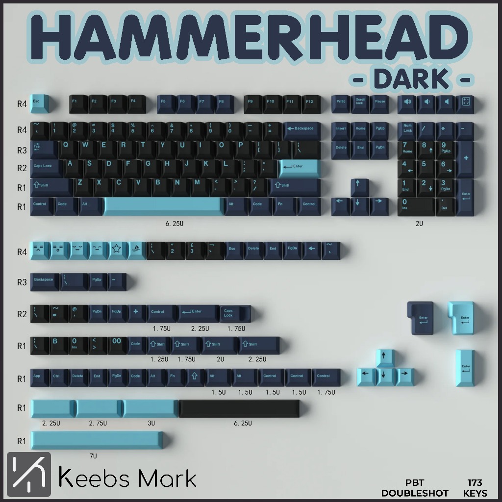 Dark Hammerhead Keycaps PBT Doubleshot 173 คีย์ Cherry Profile Keycaps