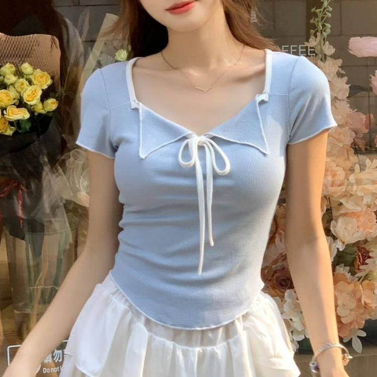 [TATTEUDA] เสื้อครอปคอปกกะลาสีขนาดเล็กลําลอง Knt Premium | เสื้อเบลาส์ผู้หญิงคอปกกะลาสีเล็กพรีเมี่ยม