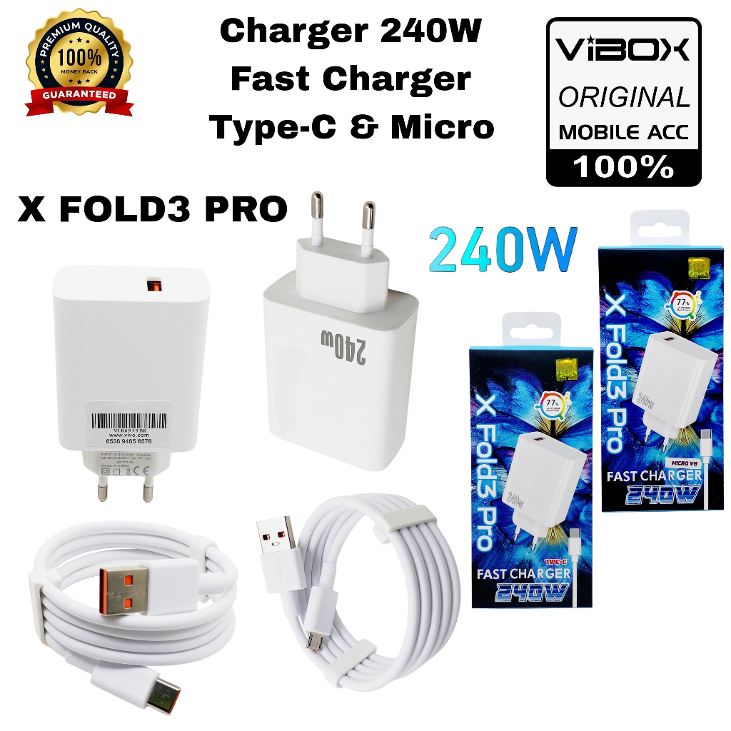 Travel Charger Vivo X พับ 3 Pro 240W สําหรับ Android Micro และ Type c Turbo Charger สําหรับ Casan Vi