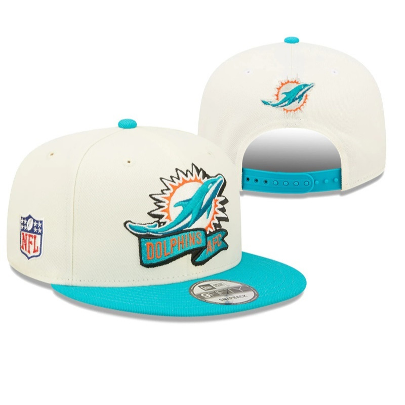 NFL รักบี้ทีมฟุตบอลอเมริกัน Miami Dolphins AFC Ivory Blue White Blue Cream Snapback Caps