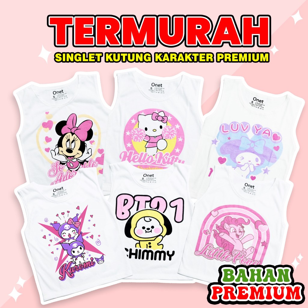 เสื้อสายเดี่ยวเด็กผู้หญิงพิมพ์ลายตัวการ์ตูนสุดน่ารัก ลายมินนี่เมาส์ Hello Kitty BT21 Little Pony Mym