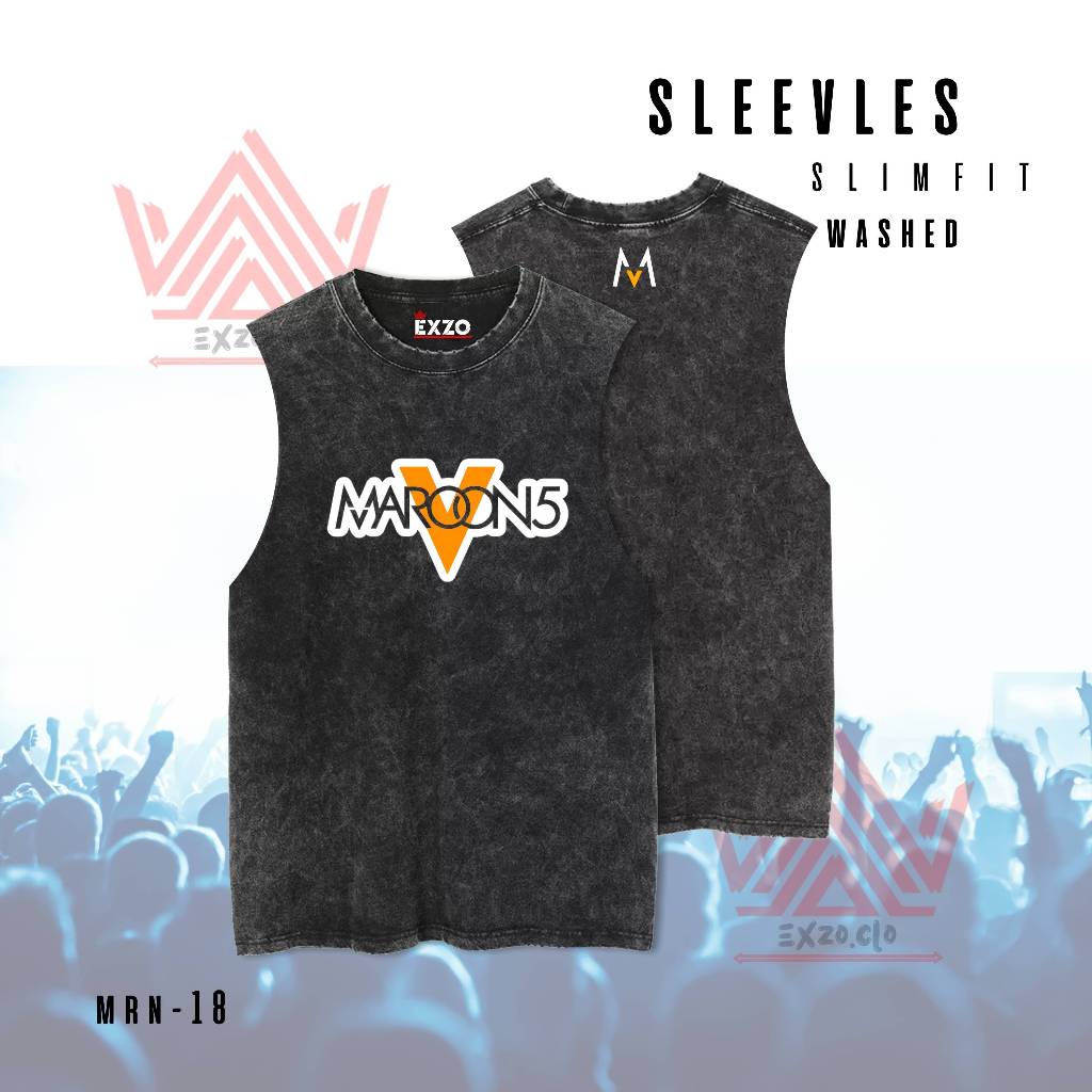 เสื้อยืด Exzo "MAROON5" SLEEVLES WASHED SLIMFIT |หวีผ้าฝ้าย24s| เสื้อสายเดี่ยว/กระบอง/เสื้อกล้าม "MA