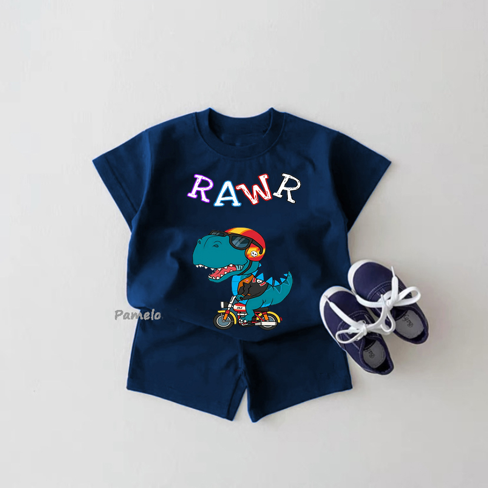 KATUN Pamelo.id Dino Rawr ชุดเด็กผ้าฝ้าย 24s ชุดผ้าฝ้ายหวีเด็กแฟชั่น