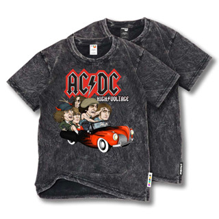 (ฟรีชื่อ) เสื้อยืดผ้าฝ้าย แขนสั้น พิมพ์ลาย WASHED ACDC แรงดันสูง UNISEX 24s สําหรับเด็ก