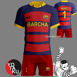 เสื้อกีฬาคอสเพลย์ FC BARCHA Moro YOTAKUSHOP สีฟ้า