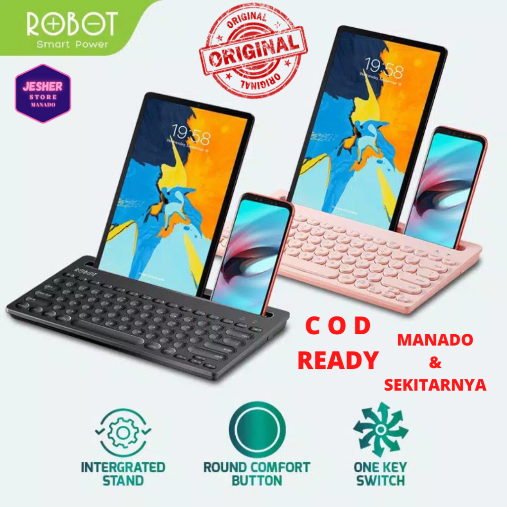 Mini Multi Device Bluetooth & 2.4G ไร้สาย 3 โหมดการเชื่อมต่อคีย์บอร์ด (BT1+BT2+ 2.4G) ROBOT KB10 Ori