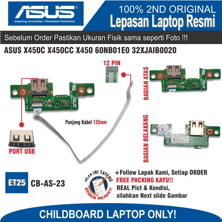 ET25 CB-AS-23 CHILDBOARD ASUS X450C X450CC X450 60NB01E0 32XJAIB0020